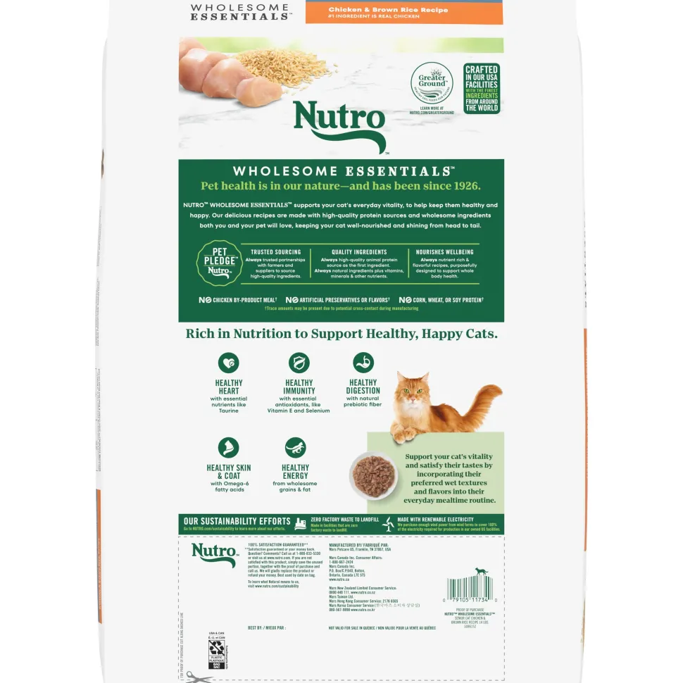 Nutro Wholesome Essentials Chicken & Brown Rice Recipe Senior Dry Cat Food 14-lb