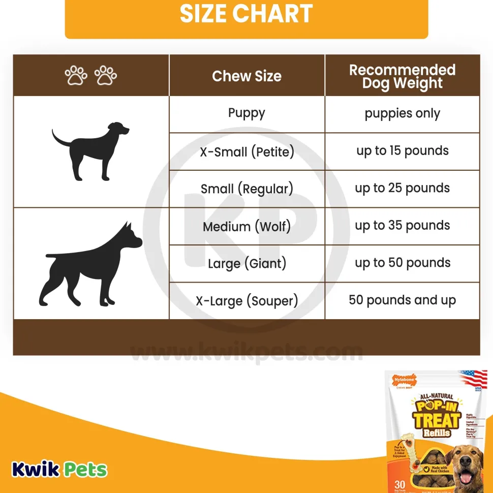 Nylabone All-Natural Pop-In Dog Treat Refills Chicken 30 Count 5.2-oz