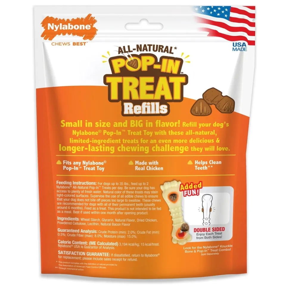 Nylabone All-Natural Pop-In Dog Treat Refills Chicken 30 Count 5.2-oz