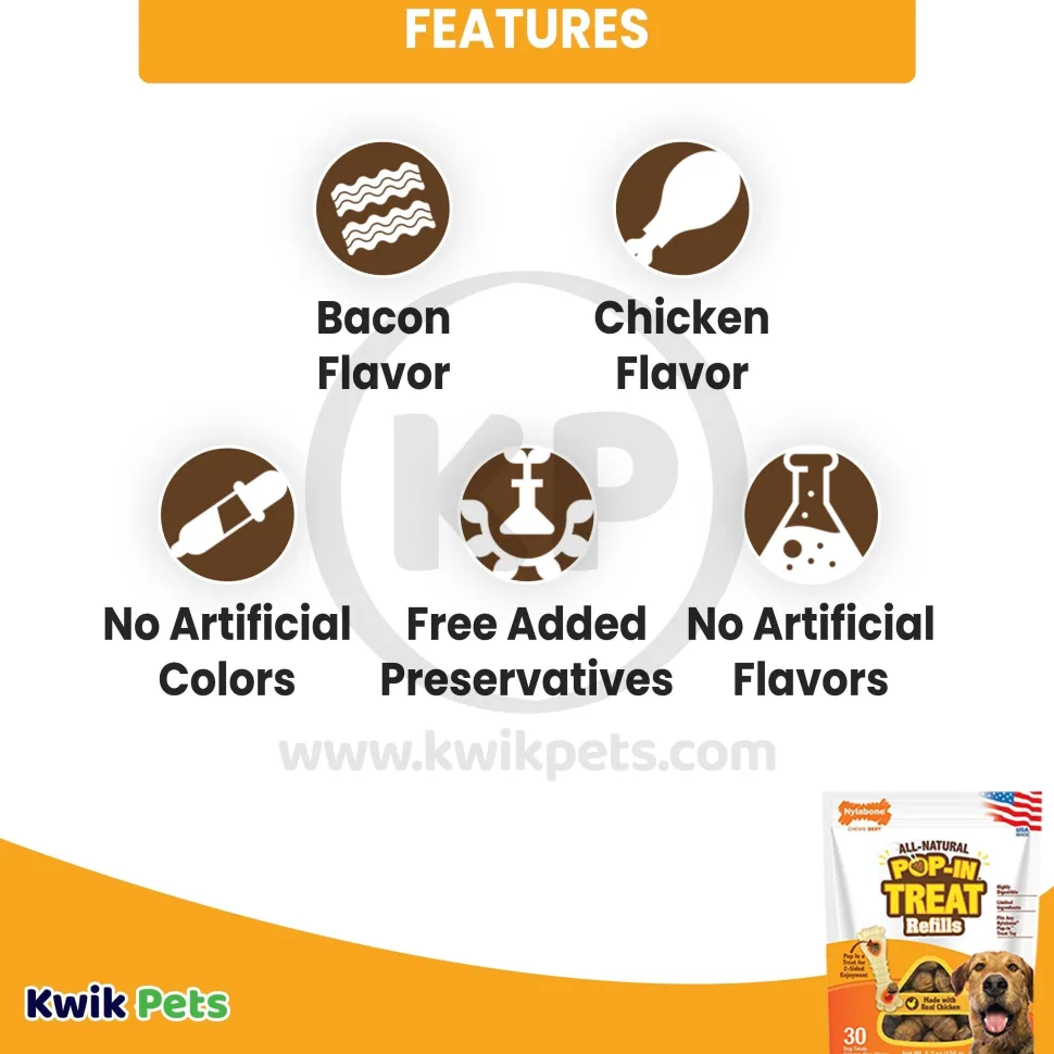 Nylabone All-Natural Pop-In Dog Treat Refills Chicken 30 Count 5.2-oz