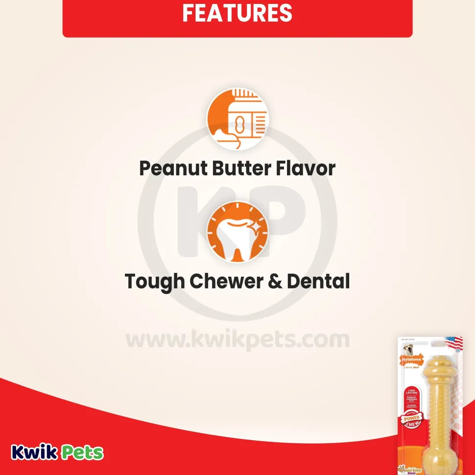Nylabone Barbell Power Chew Durable Dog Toy Peanut Butter Large/Giant - Up To 50 lbs