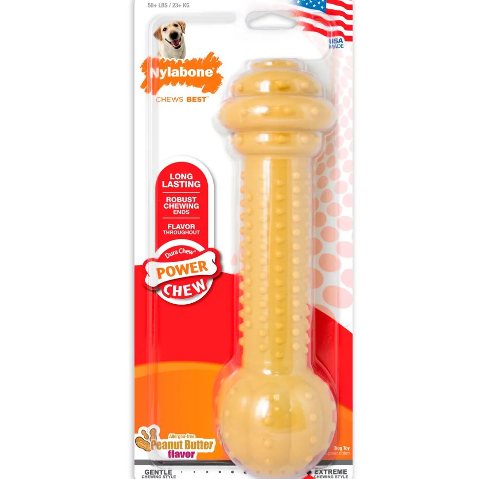 Nylabone Barbell Power Chew Durable Dog Toy Peanut Butter Large/Giant - Up To 50 lbs