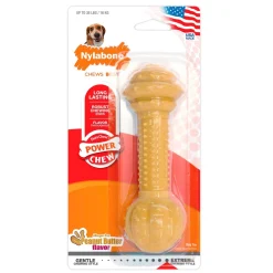 Nylabone Barbell Power Chew Durable Dog Toy Peanut Butter Medium/Wolf - Up To 35 lbs