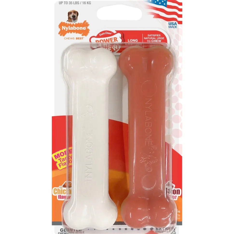 Nylabone Classic Power Chew Bacon & Chicken Flavor Durable Dog Toy Medium/Wolf - Up To 35 lbs 2 Count