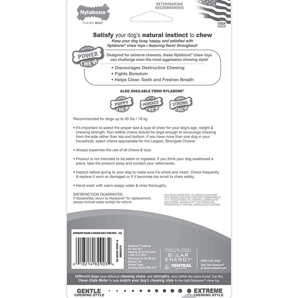 Nylabone Classic Power Chew Bacon & Chicken Flavor Durable Dog Toy Medium/Wolf - Up To 35 lbs 2 Count