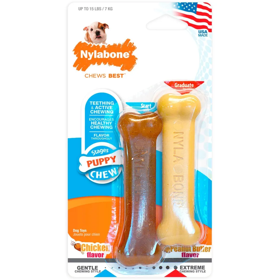 Nylabone Classic Puppy Chew Chicken & Peanut Butter Flavor Durable Dog Toy XS/Petite - Up To 15 lbs 2 Count