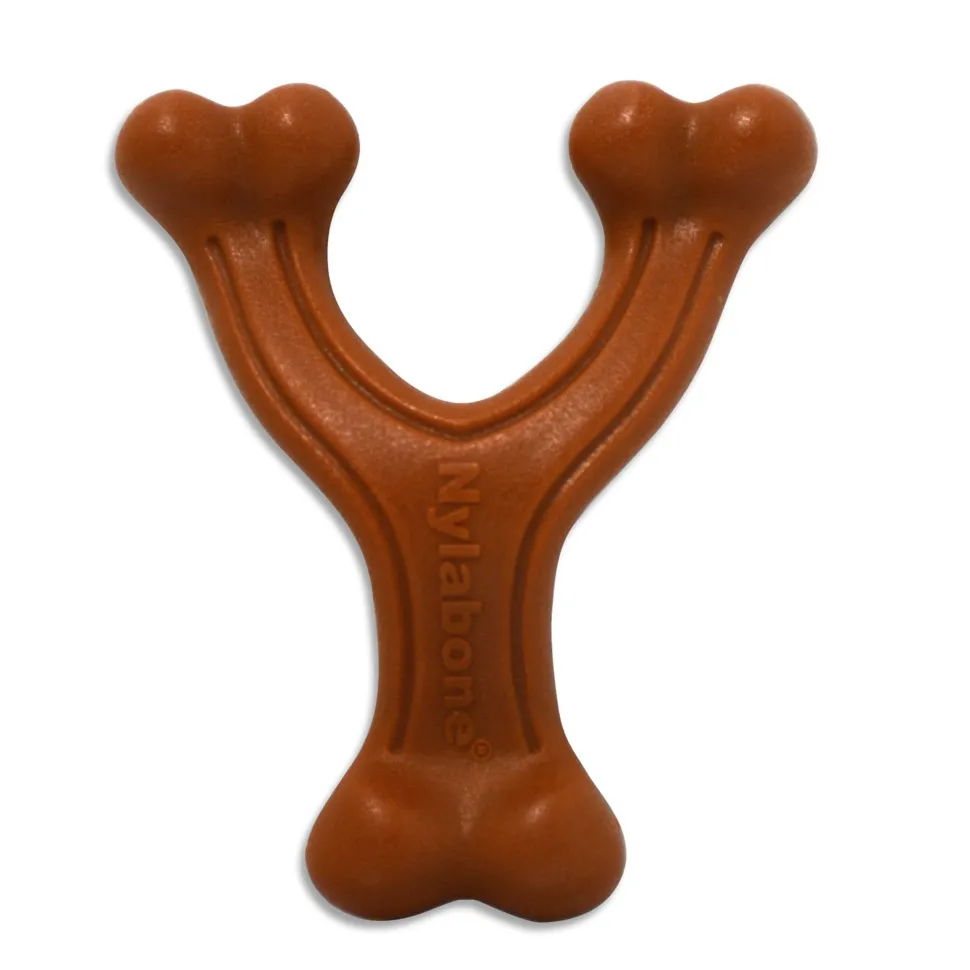 Nylabone Ergonomic Hold & Chew Wishbone Power Chew Durable Dog Toy Bison Small/Regular - Up To 25 Ibs