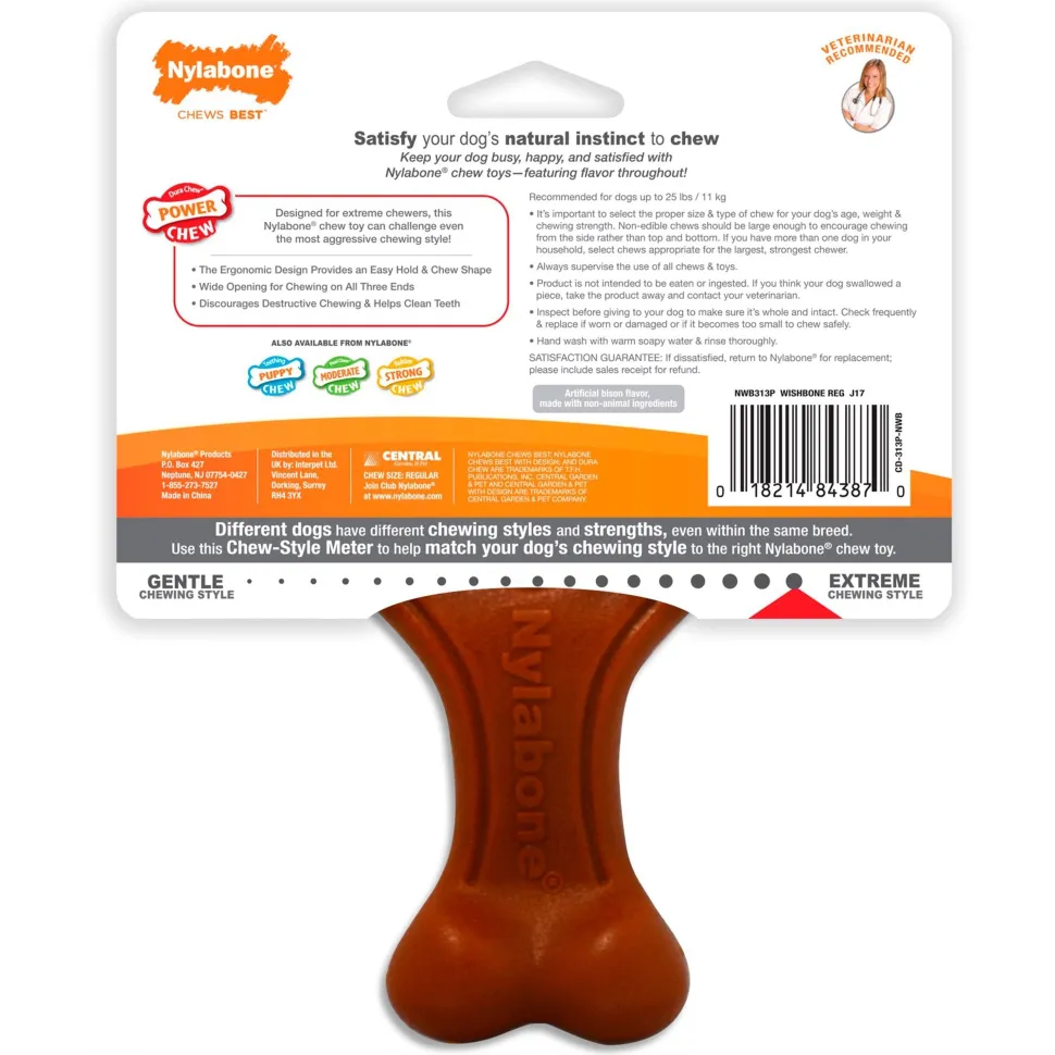 Nylabone Ergonomic Hold & Chew Wishbone Power Chew Durable Dog Toy Bison Small/Regular - Up To 25 Ibs