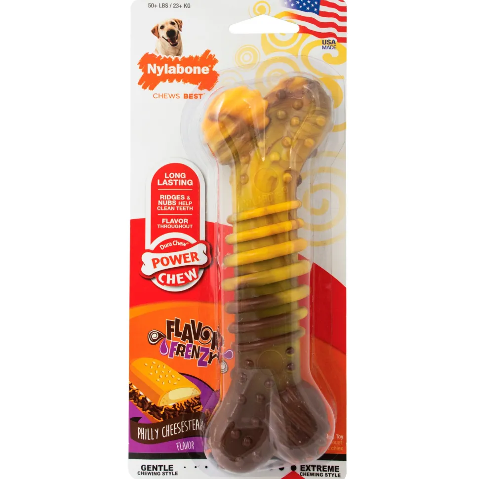 Nylabone Flavor Frenzy Power Chew Durable Dog Toy Philly Cheesesteak XL/Souper - 50+ lbs