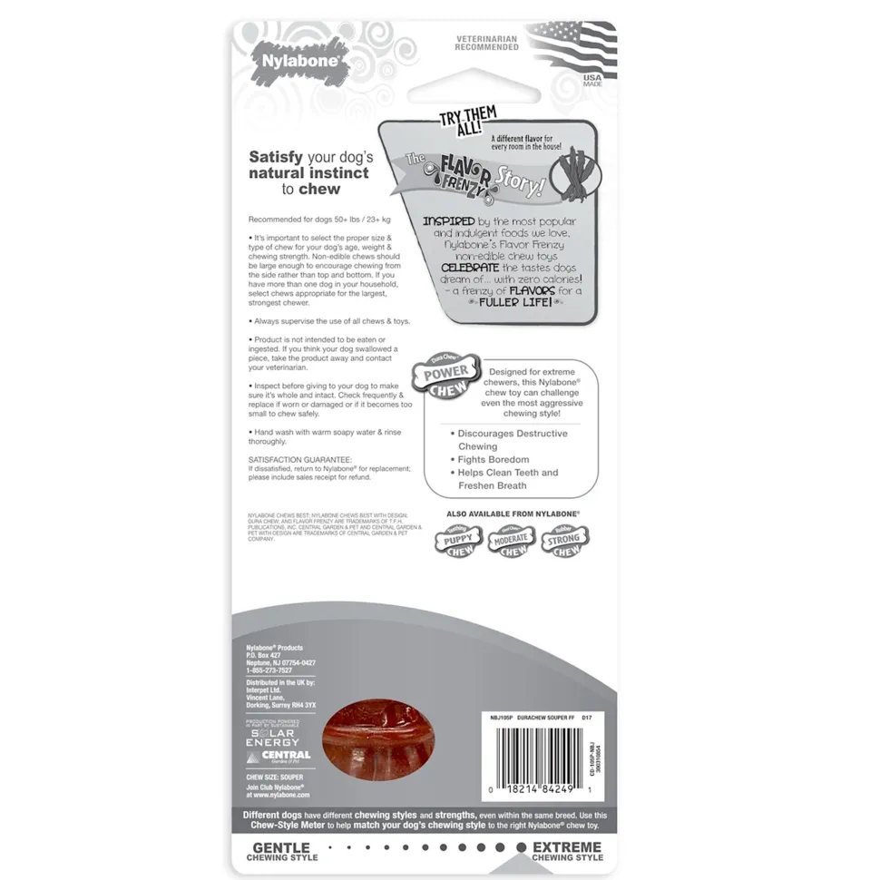 Nylabone Flavor Frenzy Power Chew Durable Dog Toy Beef Jerky XL/Souper - 50+ lbs