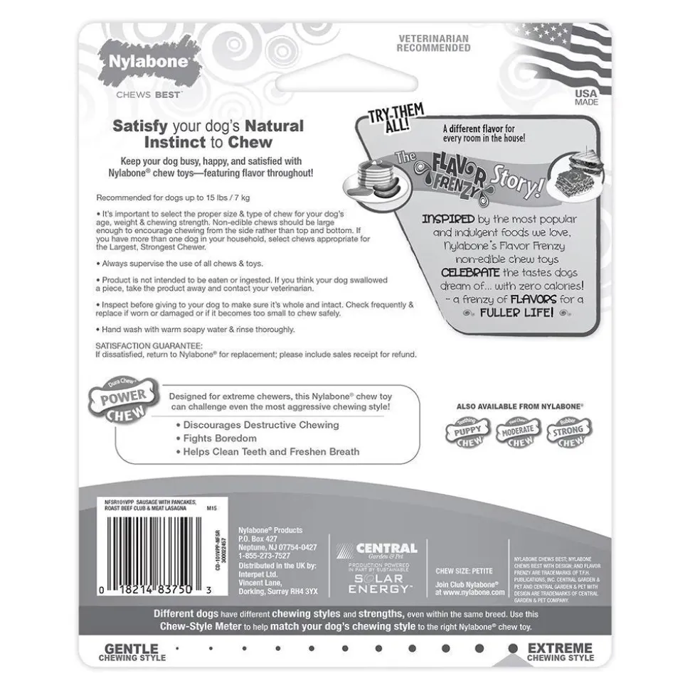 Nylabone Flavor Frenzy Power Chew Dog Toy Triple Pack Pancakes & Sausage, Roast Beef Club, & Lasagna XS/Petite - Up To 15 lbs 3 Count