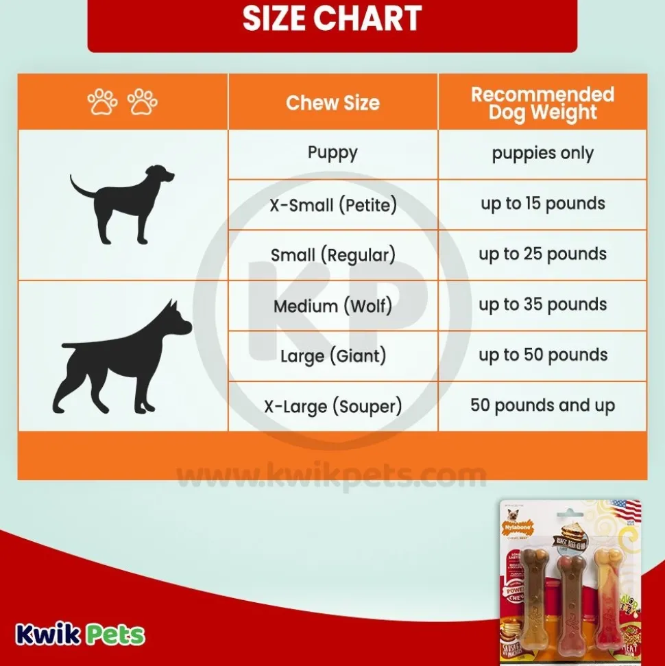 Nylabone Flavor Frenzy Power Chew Dog Toy Triple Pack Pancakes & Sausage, Roast Beef Club, & Lasagna XS/Petite - Up To 15 lbs 3 Count