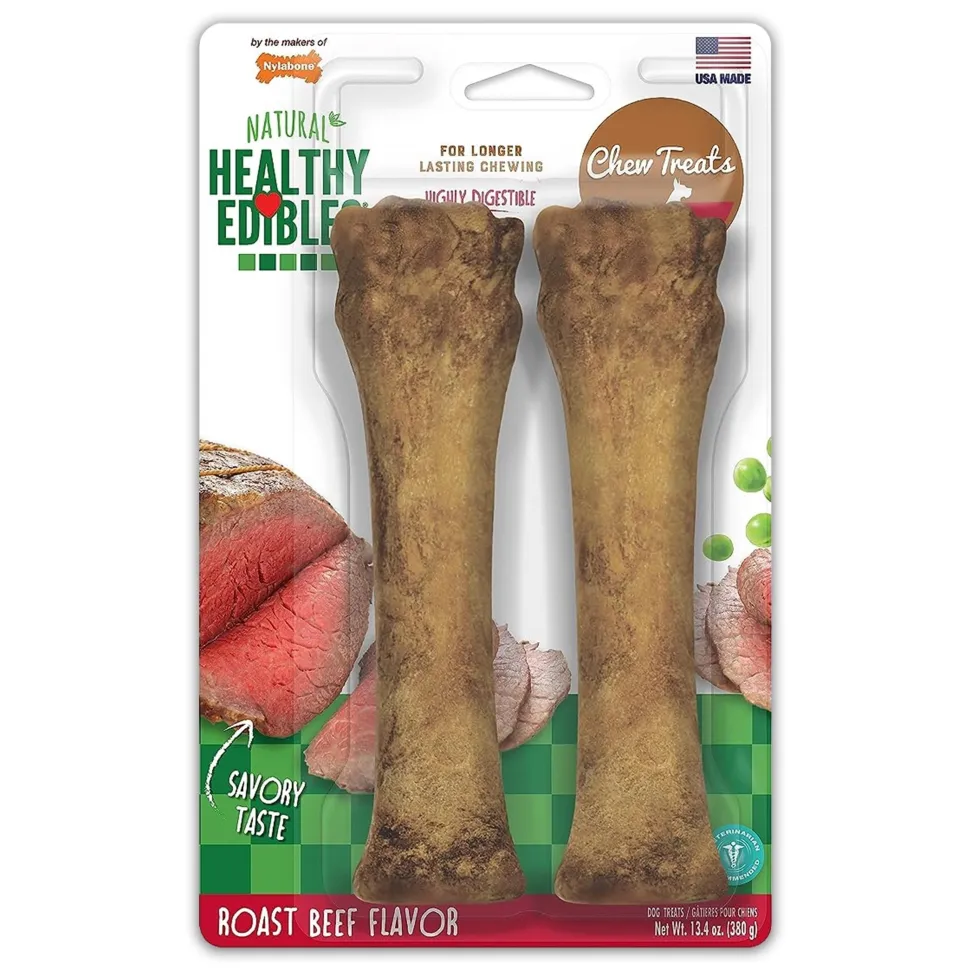 Nylabone Healthy Edibles All-Natural Long Lasting Dog Chew Treats Roast Beef XL/Souper - 50+ lbs 2 Count
