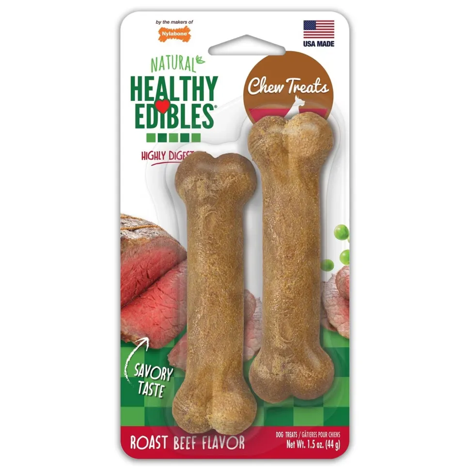 Nylabone Healthy Edibles All-Natural Long Lasting Dog Chew Treats Roast Beef XS/Petite - Up To 15 lbs 2 Count