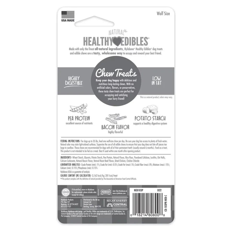 Nylabone Healthy Edibles All-Natural Long Lasting Chew Treats Bacon Medium/Wolf - Up To 35 lbs 1 Count