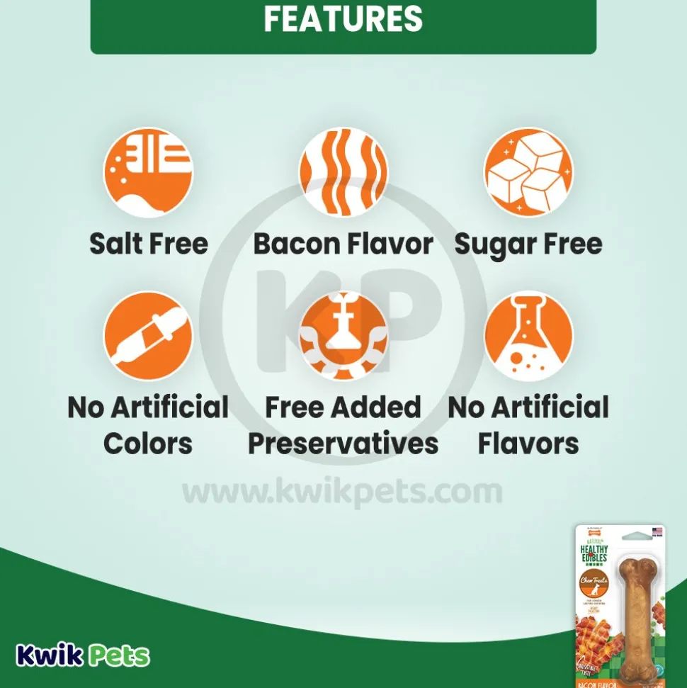 Nylabone Healthy Edibles All-Natural Long Lasting Chew Treats Bacon Medium/Wolf - Up To 35 lbs 1 Count