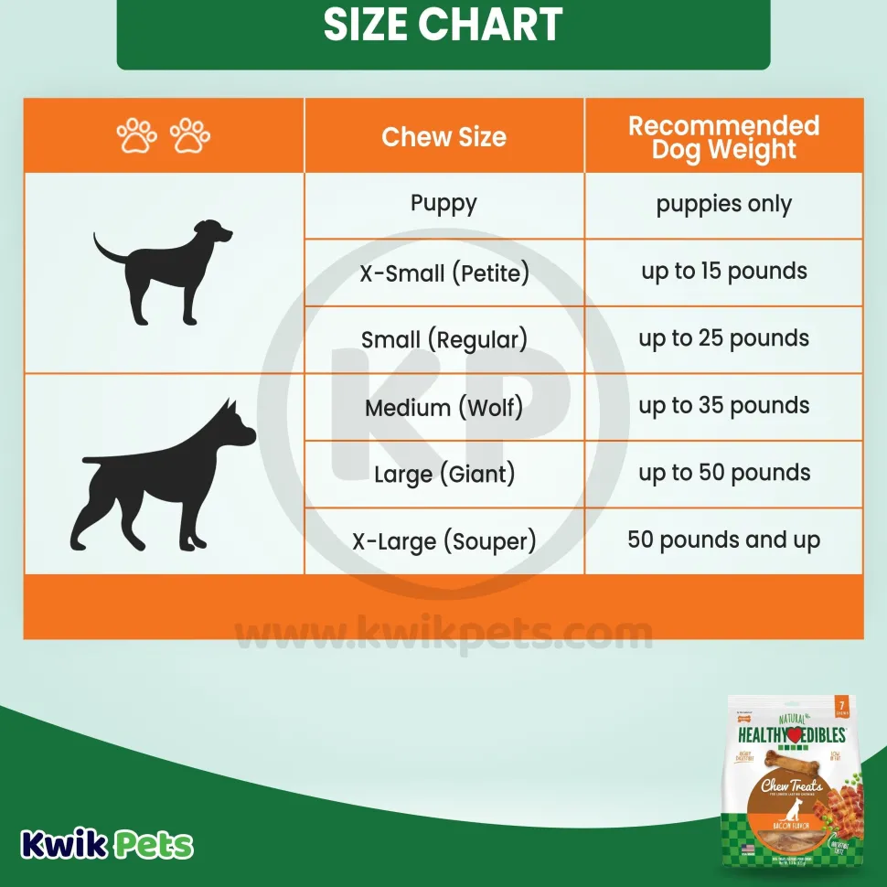 Nylabone Healthy Edibles All-Natural Long Lasting Chew Treats Bacon Medium/Wolf - Up To 35 lbs 7 Count
