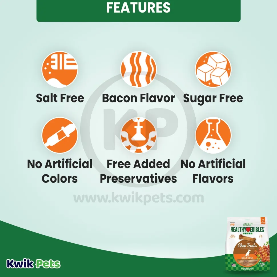 Nylabone Healthy Edibles All-Natural Long Lasting Chew Treats Bacon Medium/Wolf - Up To 35 lbs 7 Count