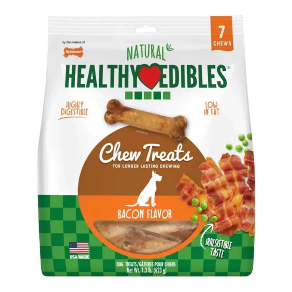 Nylabone Healthy Edibles All-Natural Long Lasting Chew Treats Bacon Medium/Wolf - Up To 35 lbs 7 Count