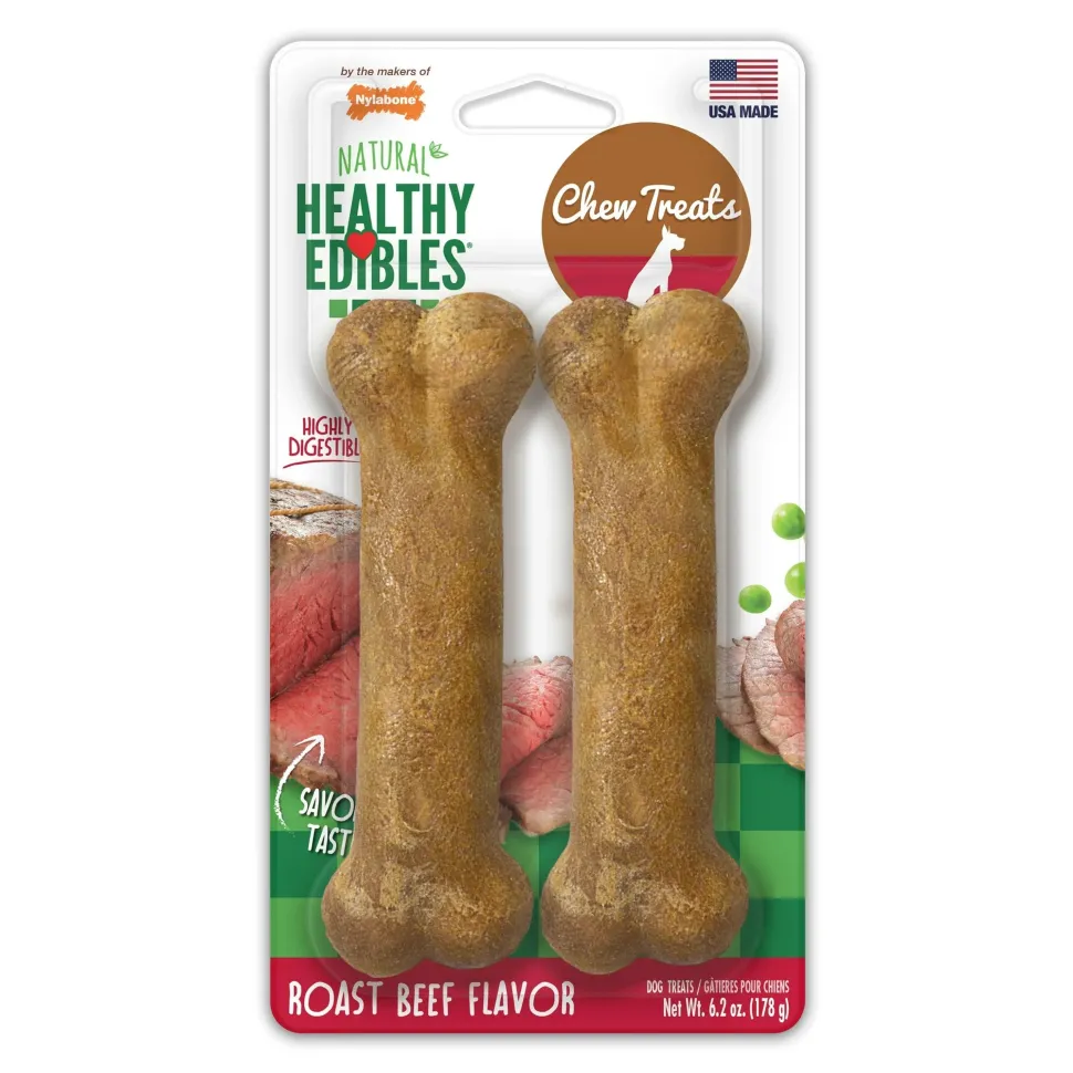Nylabone Healthy Edibles All-Natural Long Lasting Dog Chew Treats Roast Beef Wolf - Up To 35 lbs 2 Count