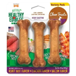 Nylabone Healthy Edibles All-Natural Long Lasting Chew Treats Variety Pack Roast Beef Chicken & Bacon Small/Regular - Up To 25 Ibs 3 Count