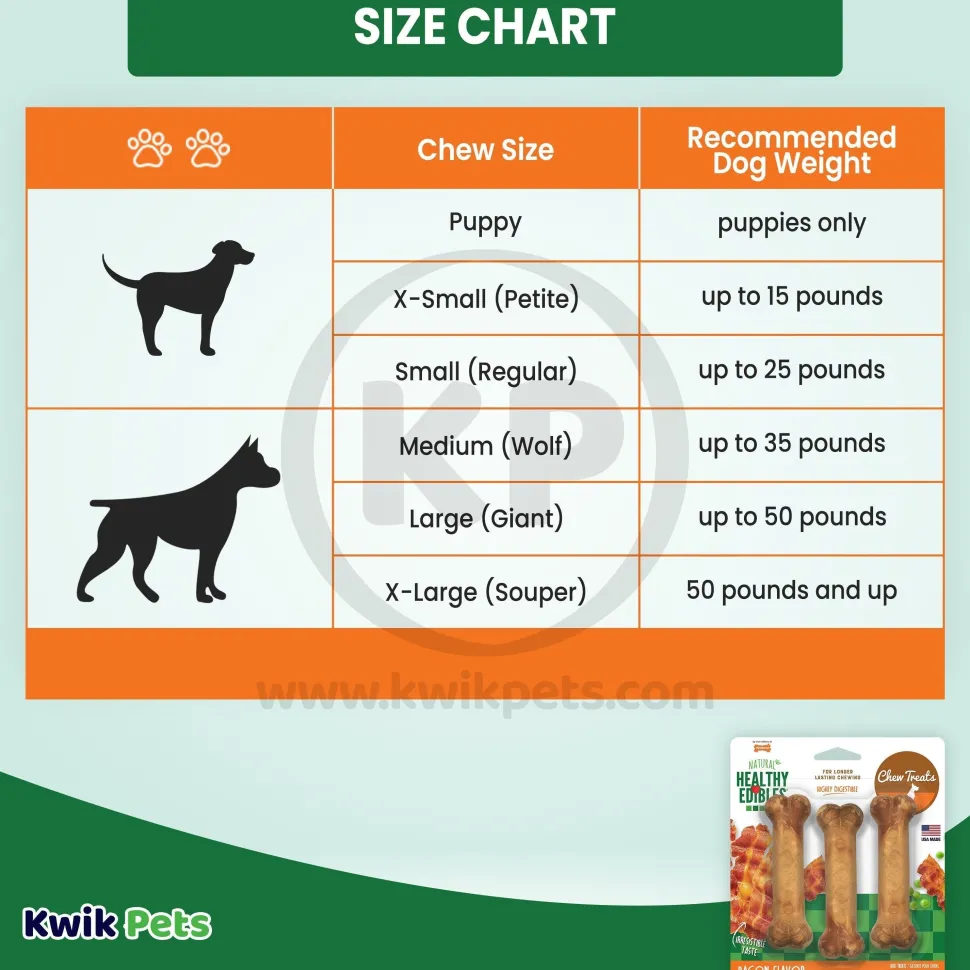 Nylabone Healthy Edibles All-Natural Long Lasting Dog Chew Treats Bacon Small/Regular - Up To 25 Ibs 3 Count