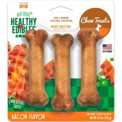 Nylabone Healthy Edibles All-Natural Long Lasting Dog Chew Treats Bacon Small/Regular - Up To 25 Ibs 3 Count