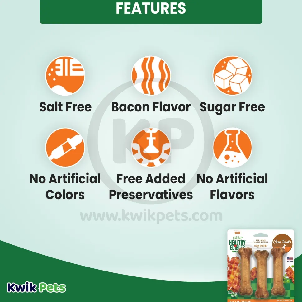 Nylabone Healthy Edibles All-Natural Long Lasting Dog Chew Treats Bacon Small/Regular - Up To 25 Ibs 3 Count