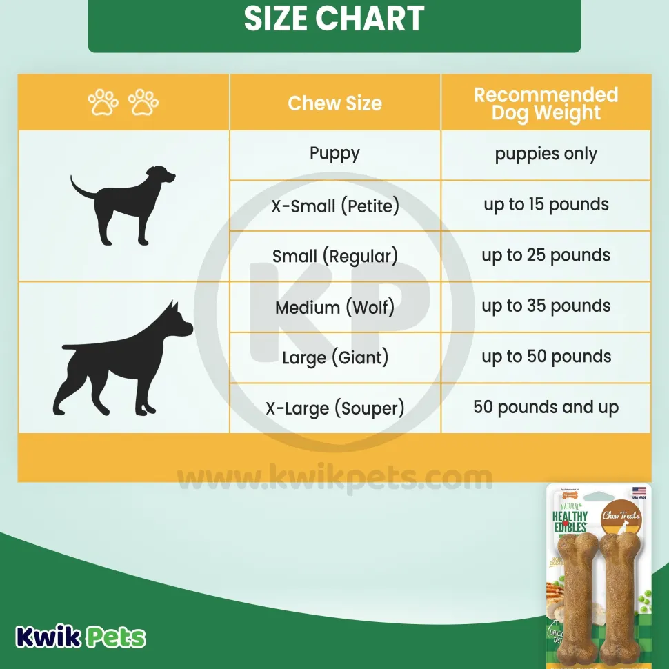 Nylabone Healthy Edibles All-Natural Long Lasting Dog Chew Treats Chicken Medium/Wolf - Up To 35 lbs 2 Count