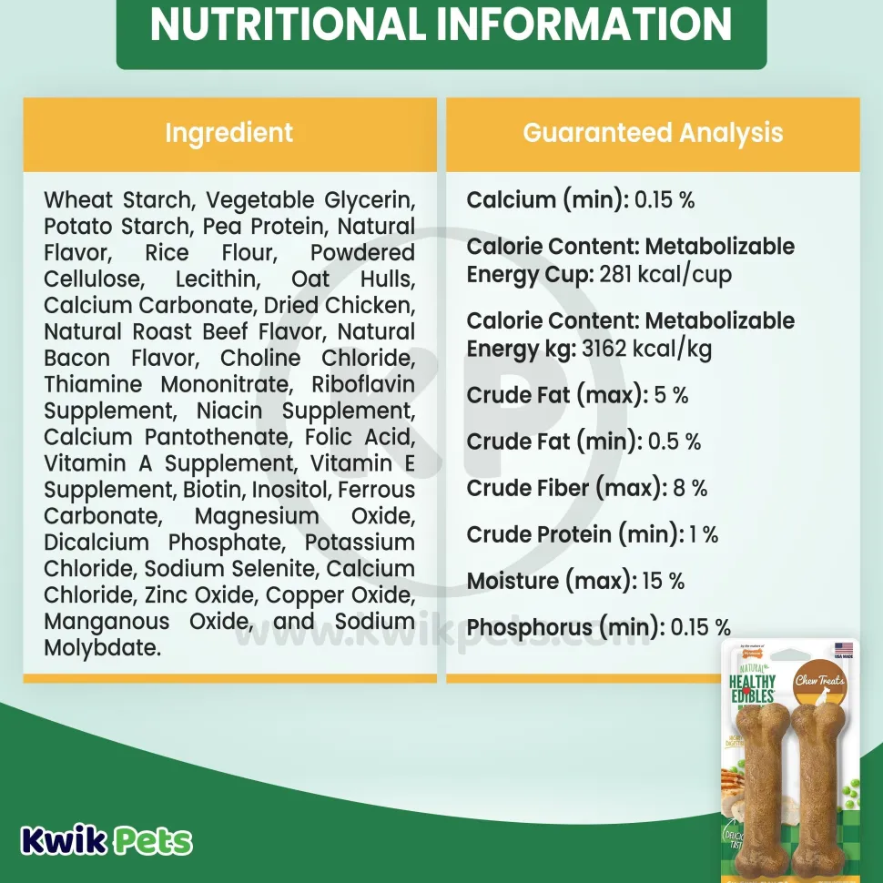 Nylabone Healthy Edibles All-Natural Long Lasting Dog Chew Treats Chicken Medium/Wolf - Up To 35 lbs 2 Count
