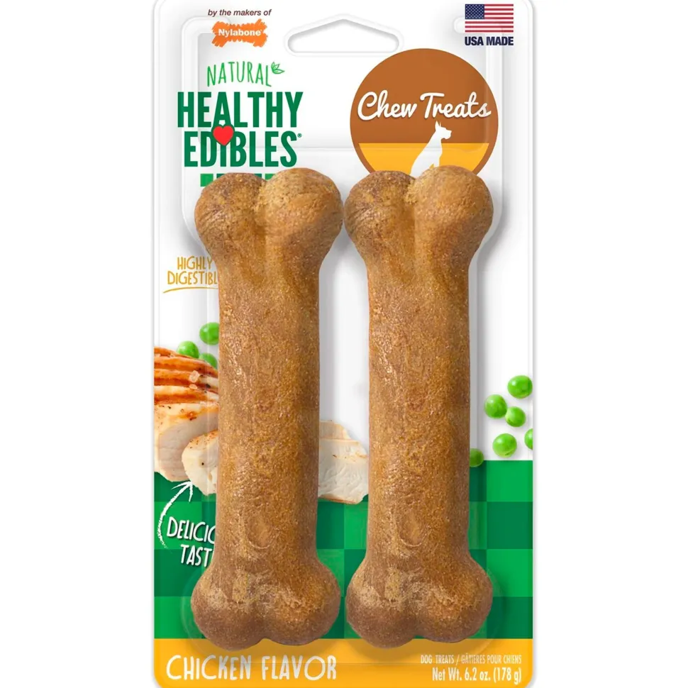 Nylabone Healthy Edibles All-Natural Long Lasting Dog Chew Treats Chicken Medium/Wolf - Up To 35 lbs 2 Count