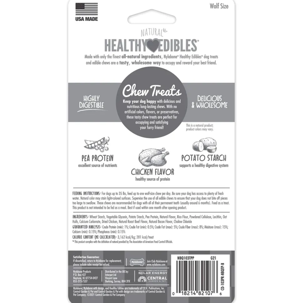 Nylabone Healthy Edibles All-Natural Long Lasting Dog Chew Treats Chicken Medium/Wolf - Up To 35 lbs 2 Count