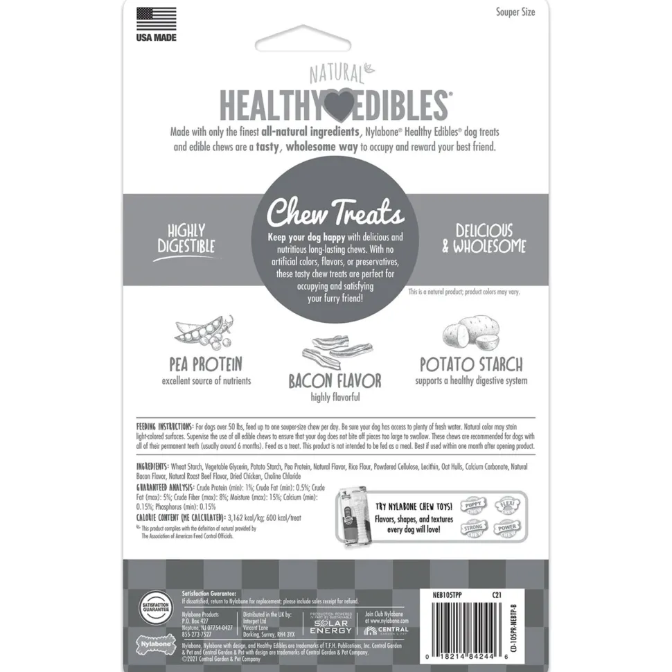 Nylabone Healthy Edibles All-Natural Long Lasting Dog Chew Treats Bacon XL/Souper - 50+ lbs 2 Count