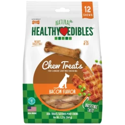 Nylabone Healthy Edibles All-Natural Long Lasting Dog Chew Treats Bacon Small/Regular - Up To 25 Ibs 12 Count