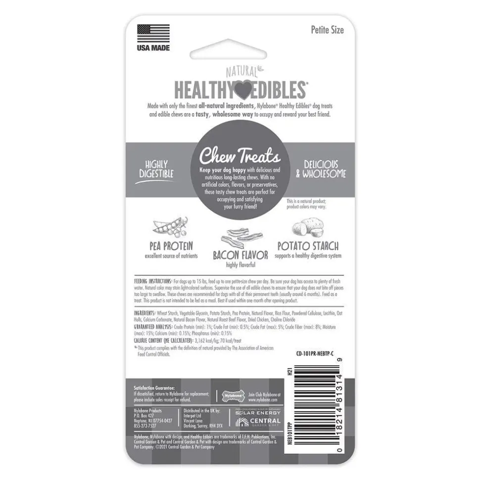 Nylabone Healthy Edibles All-Natural Long Lasting Chew Treats Bacon XS/Petite - Up To 15 lbs 2 Count
