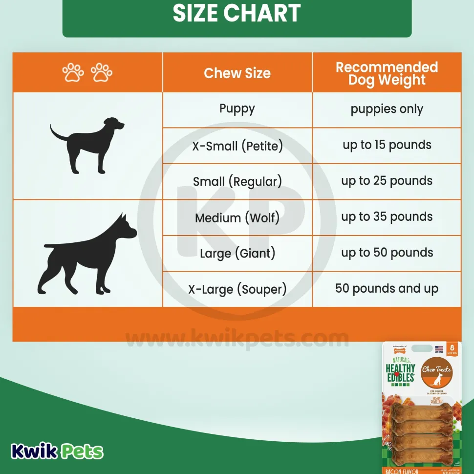 Nylabone Healthy Edibles All-Natural Long Lasting Chew Treats Bacon XS/Petite - Up To 15 lbs 8 Count