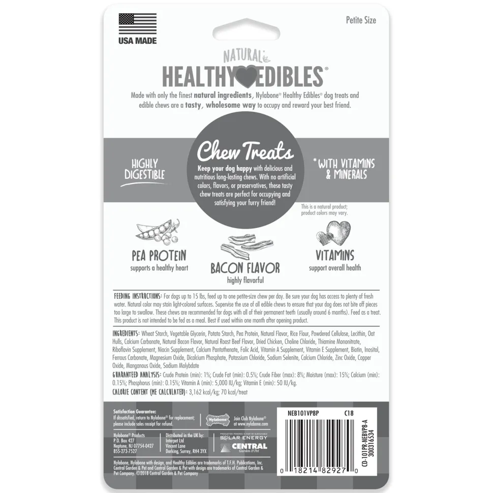 Nylabone Healthy Edibles All-Natural Long Lasting Chew Treats Bacon XS/Petite - Up To 15 lbs 8 Count