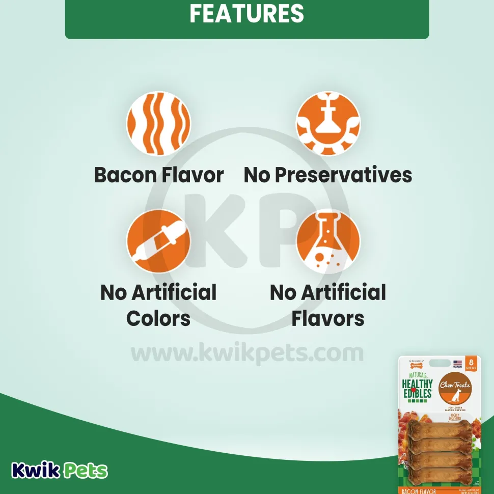 Nylabone Healthy Edibles All-Natural Long Lasting Chew Treats Bacon XS/Petite - Up To 15 lbs 8 Count