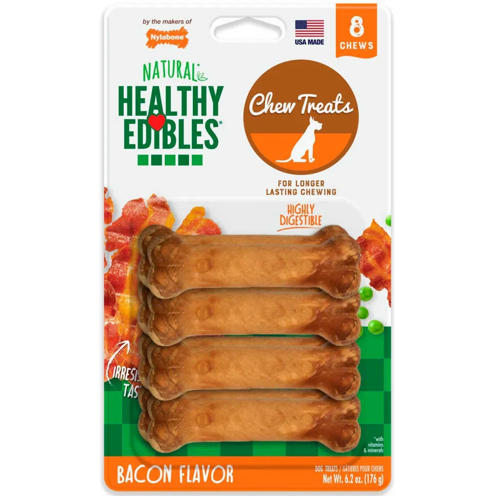 Nylabone Healthy Edibles All-Natural Long Lasting Chew Treats Bacon XS/Petite - Up To 15 lbs 8 Count