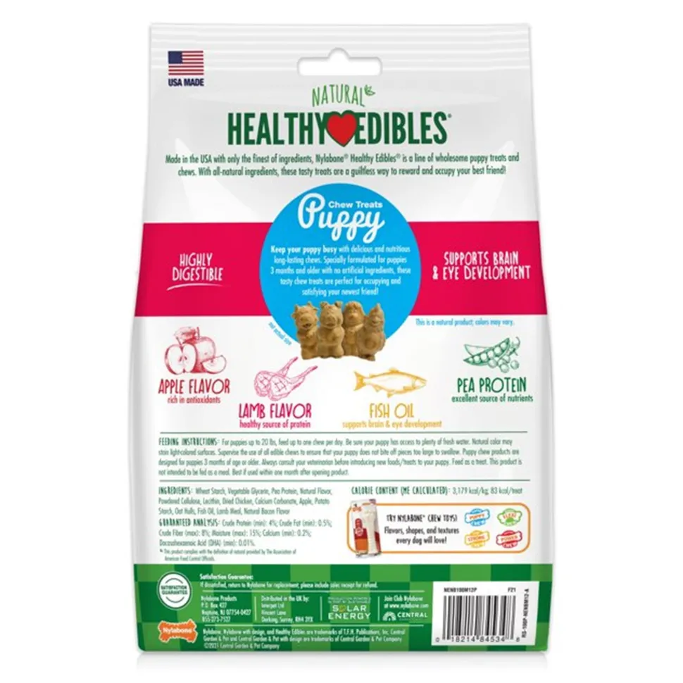 Nylabone Healthy Edibles Animal-Shaped Puppy Chew Treats Lamb & Apple Small/Regular - Up To 25 Ibs 12 Count