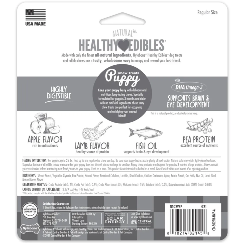 Nylabone Healthy Edibles Animal-Shaped Puppy Chew Treats Lamb & Apple Small/Regular - Up To 25 Ibs 3 Count