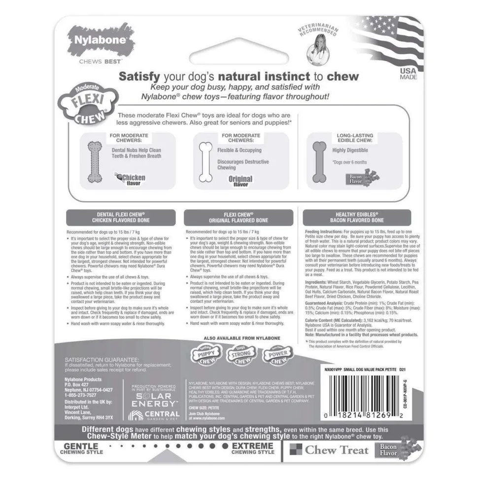 Nylabone Healthy Edibles & Flexi Chew Value Pack Chicken & Bacon XS/Petite - Up To 15 lbs 3 Count