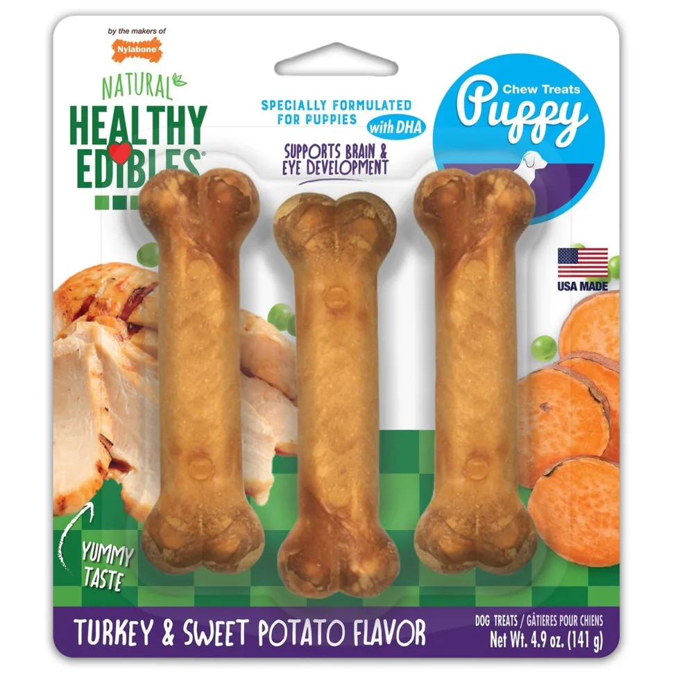 Nylabone Healthy Edibles Puppy Chew Treats Turkey & Sweet Potato Small/Regular - Up To 25 lbs 3 Count