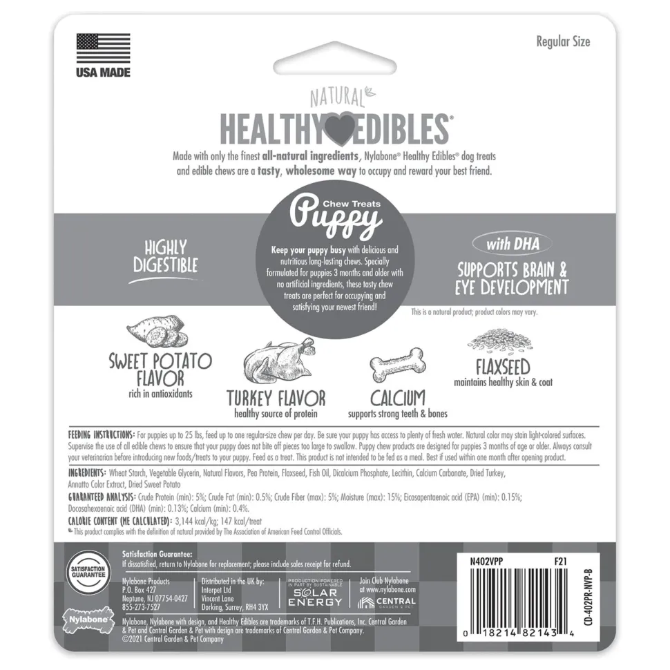 Nylabone Healthy Edibles Puppy Chew Treats Turkey & Sweet Potato Small/Regular - Up To 25 lbs 3 Count