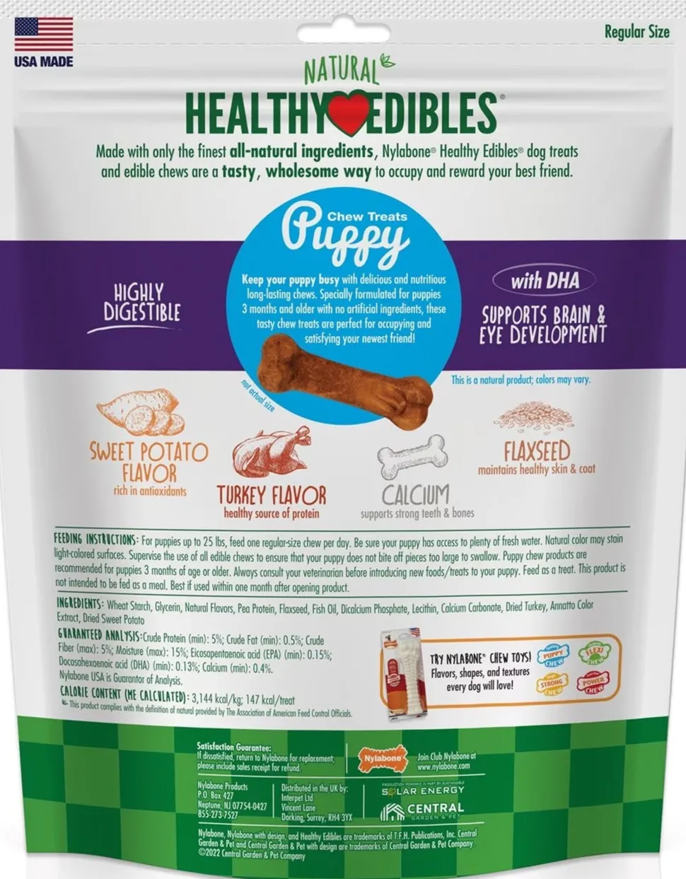 Nylabone Healthy Edibles Puppy Chew Treats Turkey & Sweet Potato Small/Regular - Up To 25 lbs 8 Count