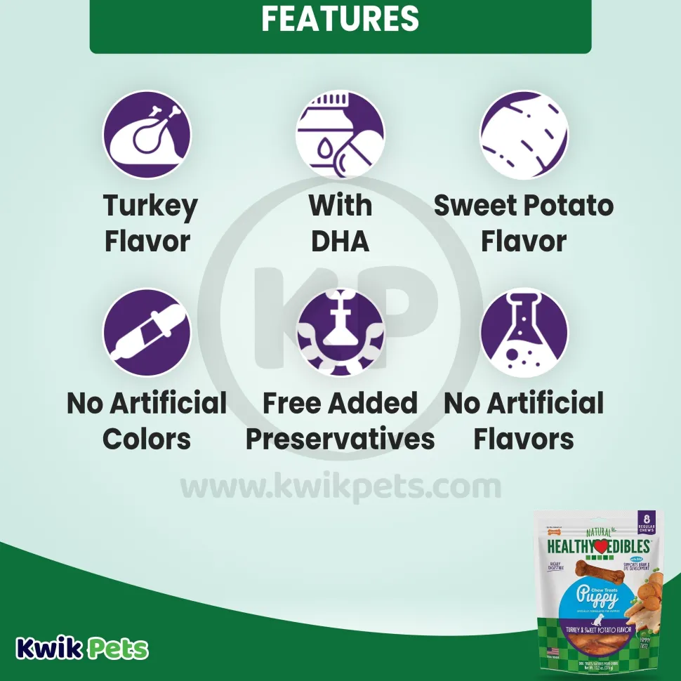 Nylabone Healthy Edibles Puppy Chew Treats Turkey & Sweet Potato Small/Regular - Up To 25 lbs 8 Count