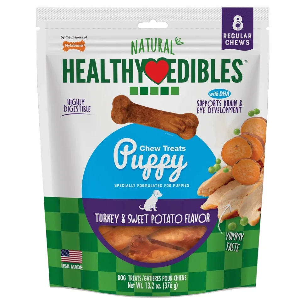 Nylabone Healthy Edibles Puppy Chew Treats Turkey & Sweet Potato Small/Regular - Up To 25 lbs 8 Count