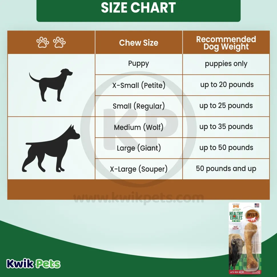 Nylabone Healthy Edibles Wild Natural Long Lasting Dog Chew Treats Bison Large/Giant - Up To 50 lbs