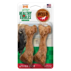 Nylabone Healthy Edibles Wild Natural Long Lasting Dog Chew Treats Bison Medium/Wolf - Up To 35 lbs 2 Count