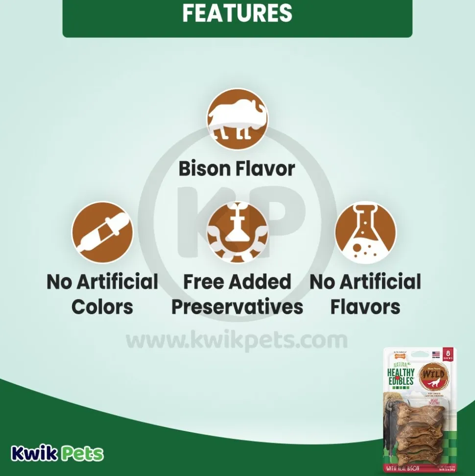 Nylabone Healthy Edibles Wild Natural Long Lasting Dog Chew Treats Bison Small/Regular - Up To 25 lbs 8 Count